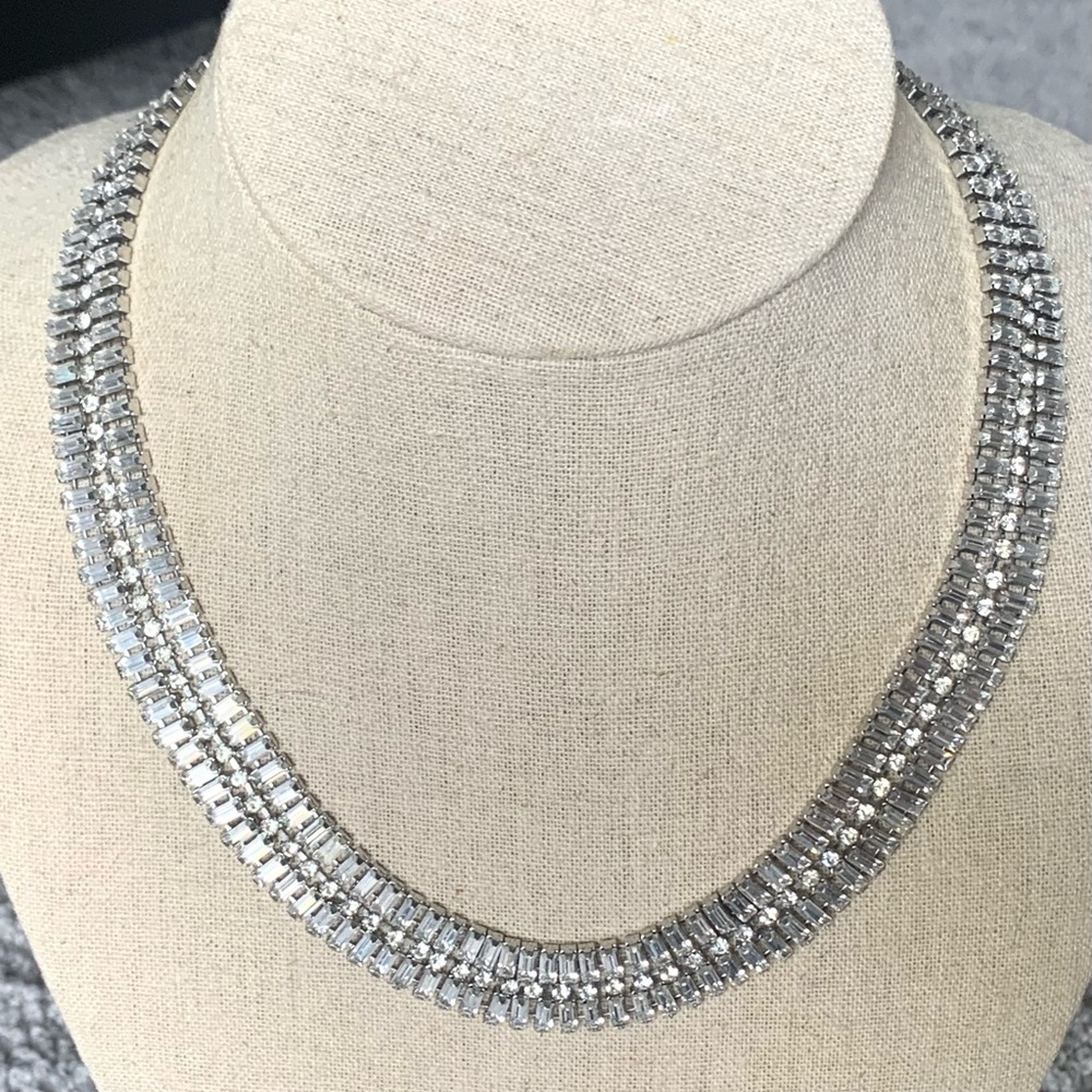 Banana Republic Silvertone Rhinestone Baguette Necklace 16"